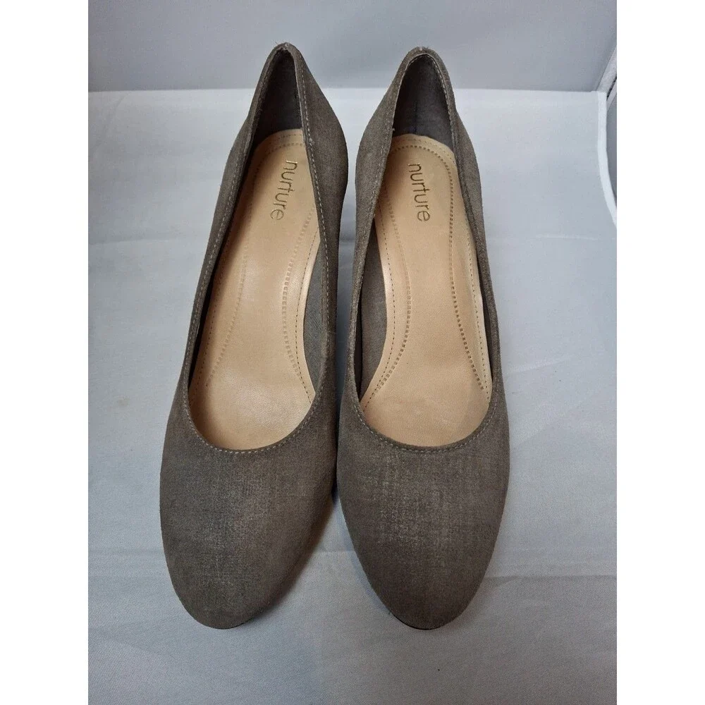 NURTURE Women's Brown Suede Chunky Block Heels Pumps Shoes Size 7